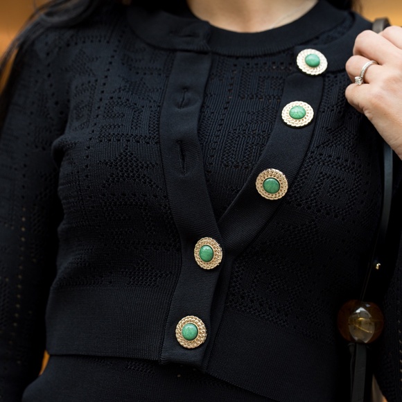 NEW! Monogram Knit Cropped Cardigan - Black - Picture 6 of 11